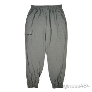 FRED DAVID Linen Cargo Jogger Pants‎ Women Gray Elastic Waist Drawstring Cuffed